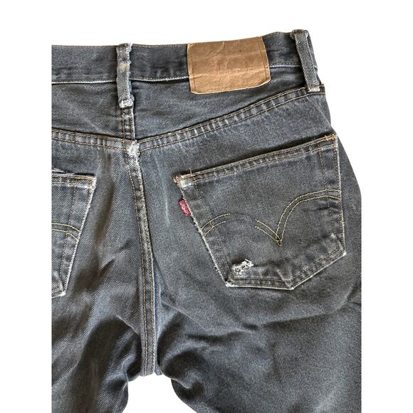 Levi’s 501 Straight Leg Button Fly Distressed Jeans Faded Black Size 32x30 - Picture 8 of 8
